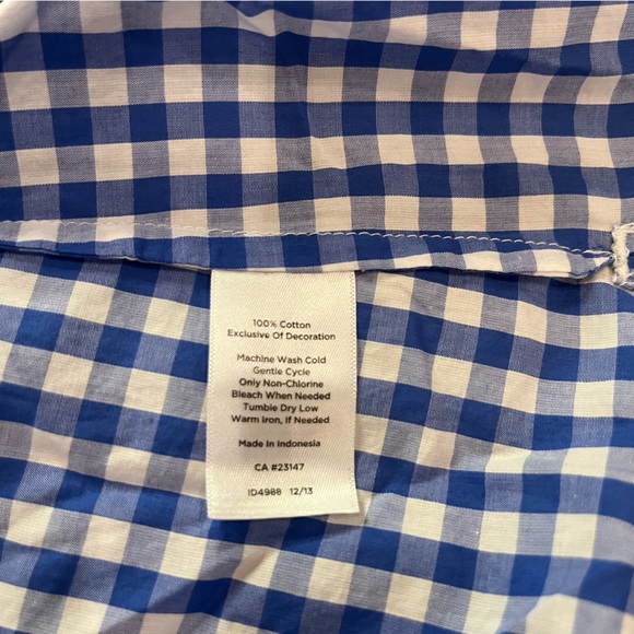 Talbots Long Sleeve Cotton Button Up Shirt Blue/White Gingham Size 4 Petite - Picture 6 of 6